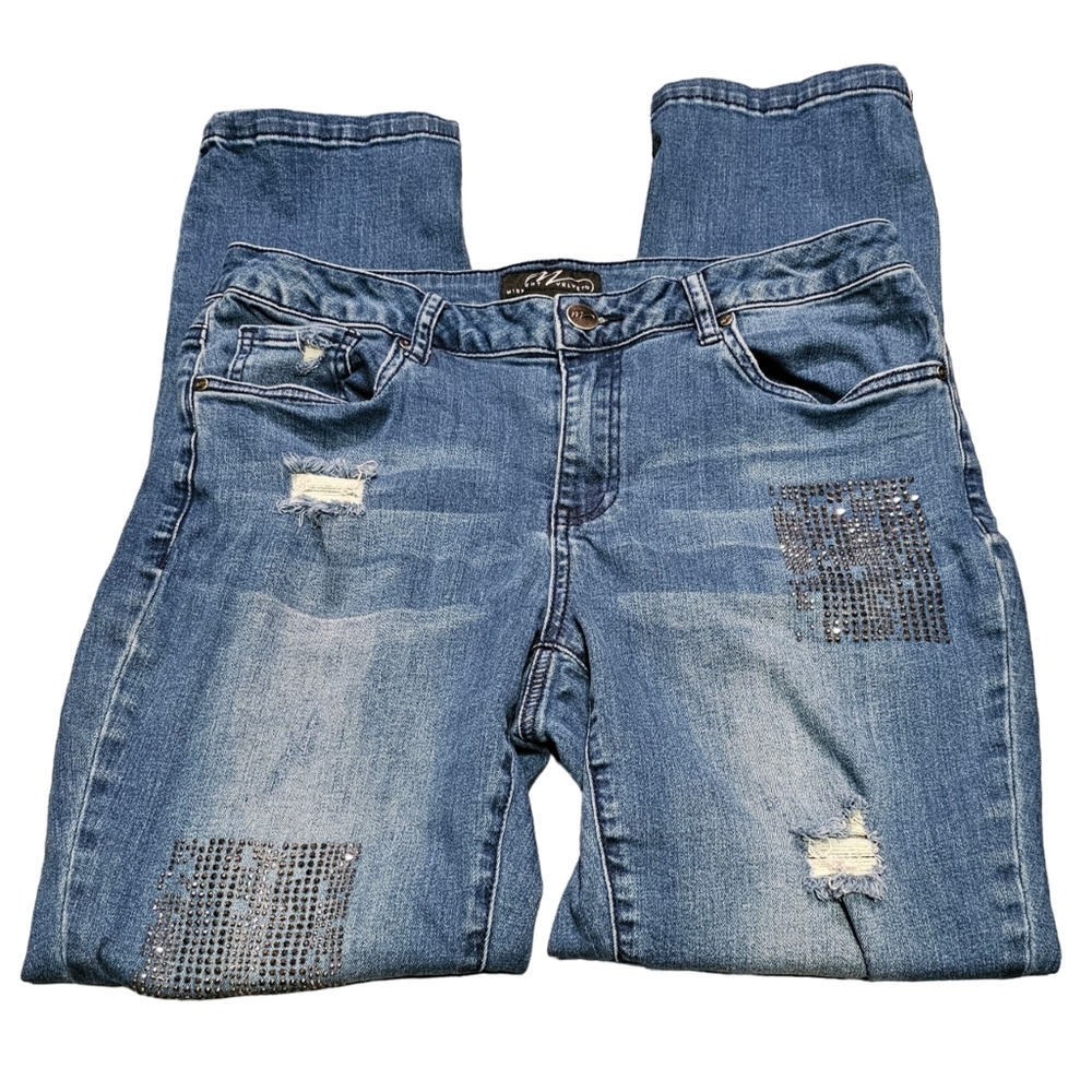 Women's Midnight Velvet Distressed Rhinestone Denim Jeans